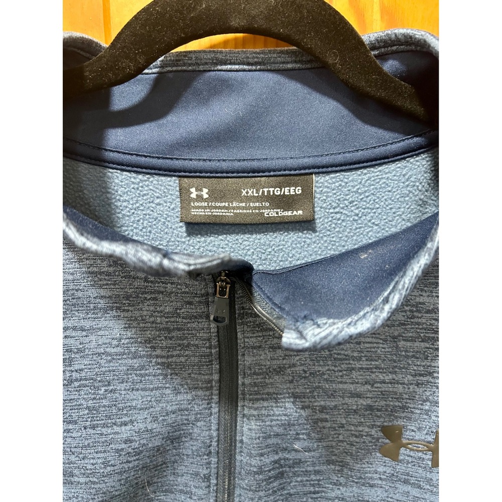 Under Armour Mens ColdGear Quarter Zip Blue Heather Fleece XXL Loose‎ Fit - Picture 2 of 2